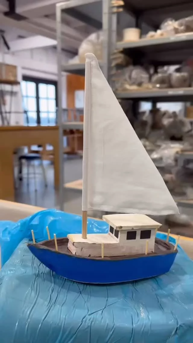 Another amazing creation by Jeff, one of our older gentlemen potters.  A beautifully made replica of his old boat, complete with sail, kindly made by another potter in his class. 💙⛵️