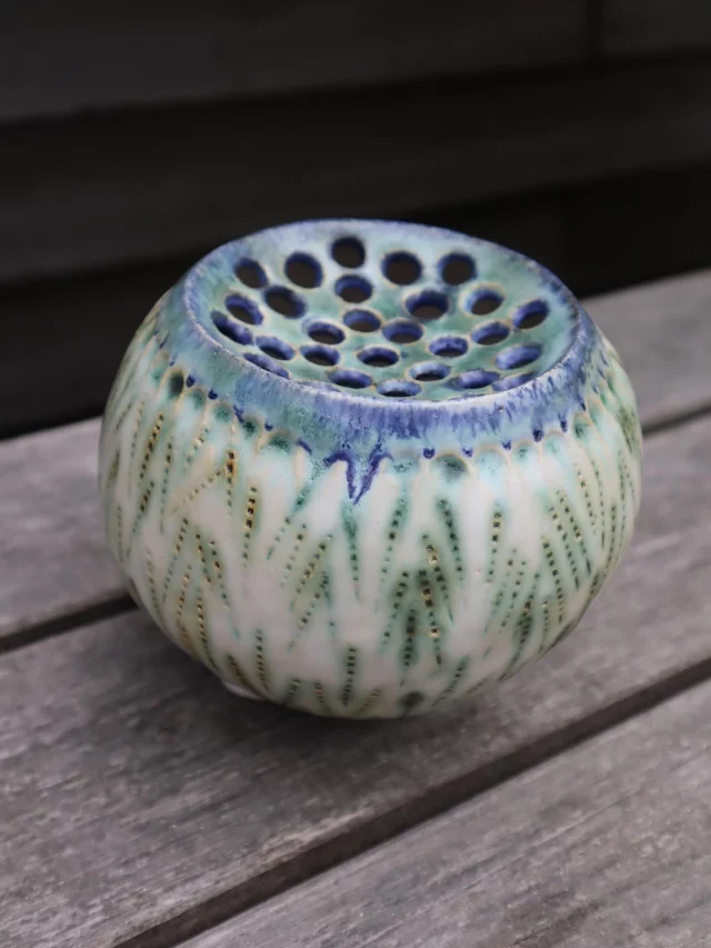 A few pieces we adore lately! A couple of flower frogs, and also Bev’s pot beautifully decorated with grapes and florals!