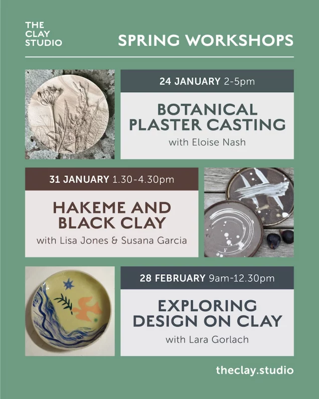 Three very beginner-friendly workshops coming up in our Spring Term Schedule. 
You’ll find further info on these three plus our full Spring Workshops and Courses line-up at theclay.studio/calendar
Our Summer Schedule will also be launching soon! To stay in the know, join our mailing list to receive our occasional newsletters. Sign up is via the website. ✉️