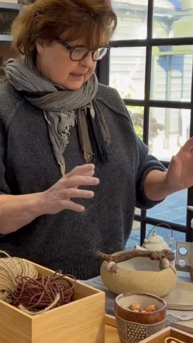 For our term project this year, instead of suggesting a particular form or item to make, we are encouraging students to experiment with mixed media. 
From adding wooden or metal handles, to decorative elements featuring beads, leather or textiles. We have  selection of gathered items in the studio to use and look forward to seeing what our students forage to include in their projects. 
Here’s Helen introducing one of our weekly class students to the project.