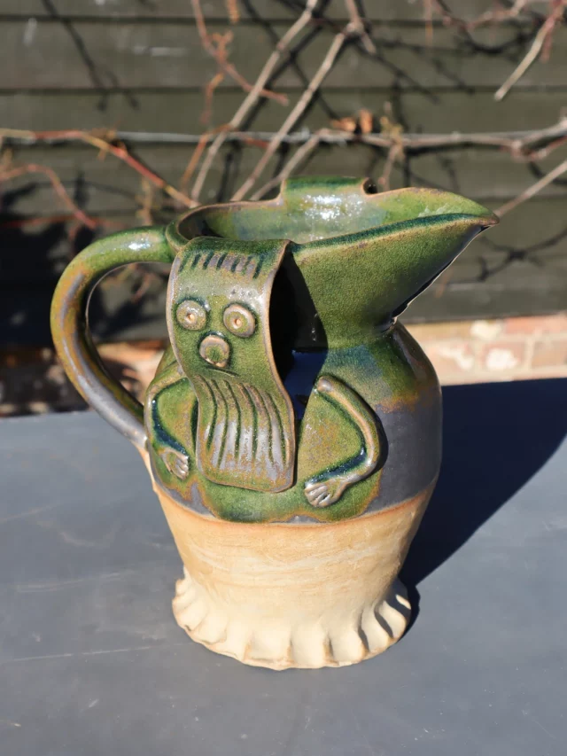We love this interpretation of our last term’s Folk Art theme. Gorgeous sturdy jug in our Ashdown Green crackle glaze. Has a medieval or Arts & Crafts feel about it, would you agree?