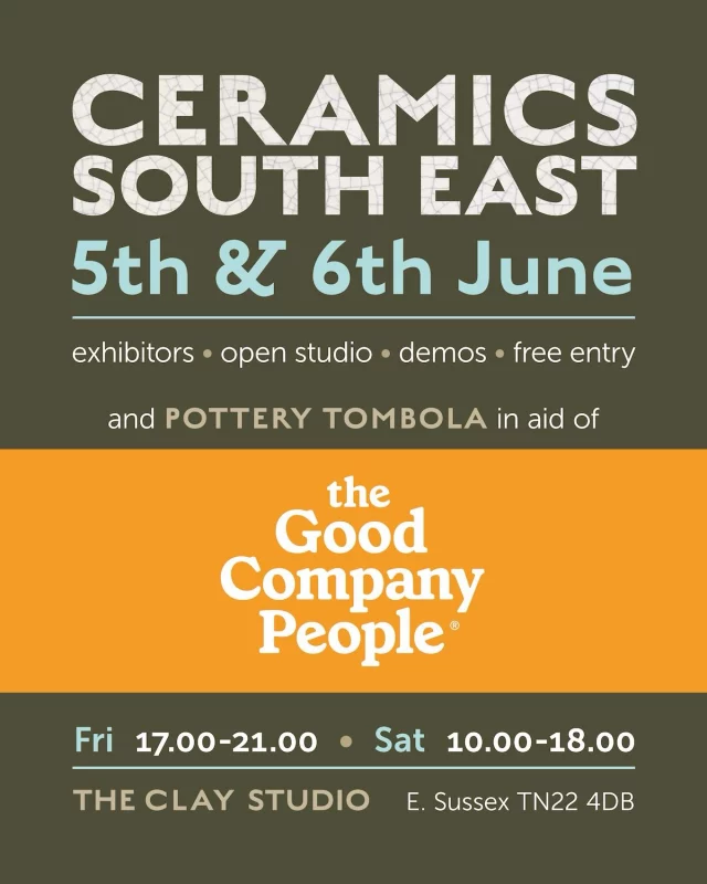 It’s very nearly time for our big event of the year!
In the Courtyard we will be running a fun pottery tombola, in aid of @thegoodcompanypeople - a charity based in East Sussex, helping people over 65 stay connected to everyday life through support, conversation and welcoming places to spend time with others.
@ceramics.south.east is this Friday & Saturday, the 5th and 6th of June.
Where? Here at The Clay Studio. Barnsgate Manor Vineyard, Herons Ghyll, East Sussex TN22 4DB
When? Friday 17.00-21.00 and Saturday 10.00-18.00
Plus, free entry!