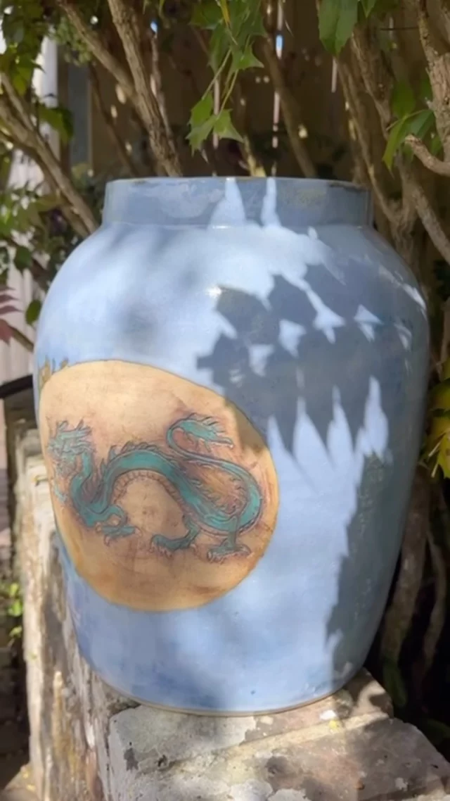 This is such a great example of how surface decoration can completely change the feeling of a piece. The dragon wraps around the form, giving the piece personality.
Dragons have long been seen as symbols of strength, protection, wisdom and good fortune.